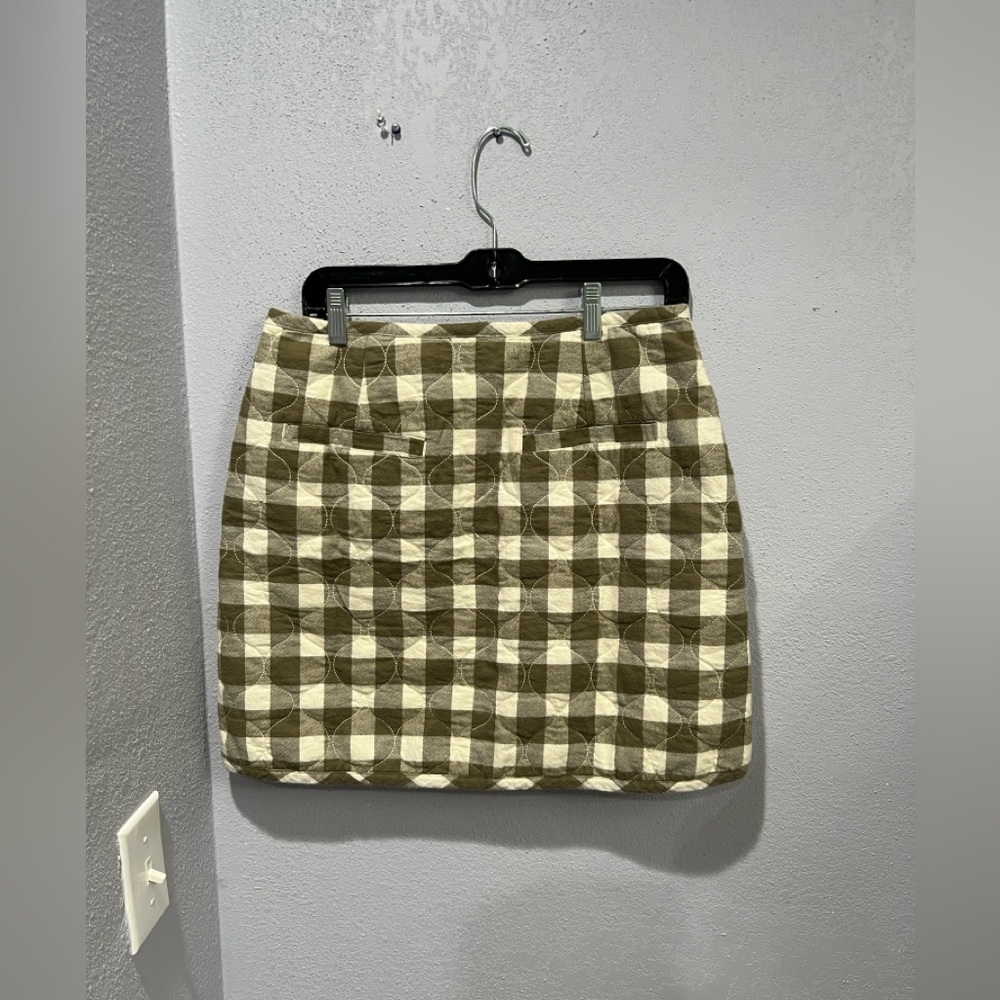 Madewell Gingham Mini Skirt, Olive & Cream Size 6, See photos for measurements